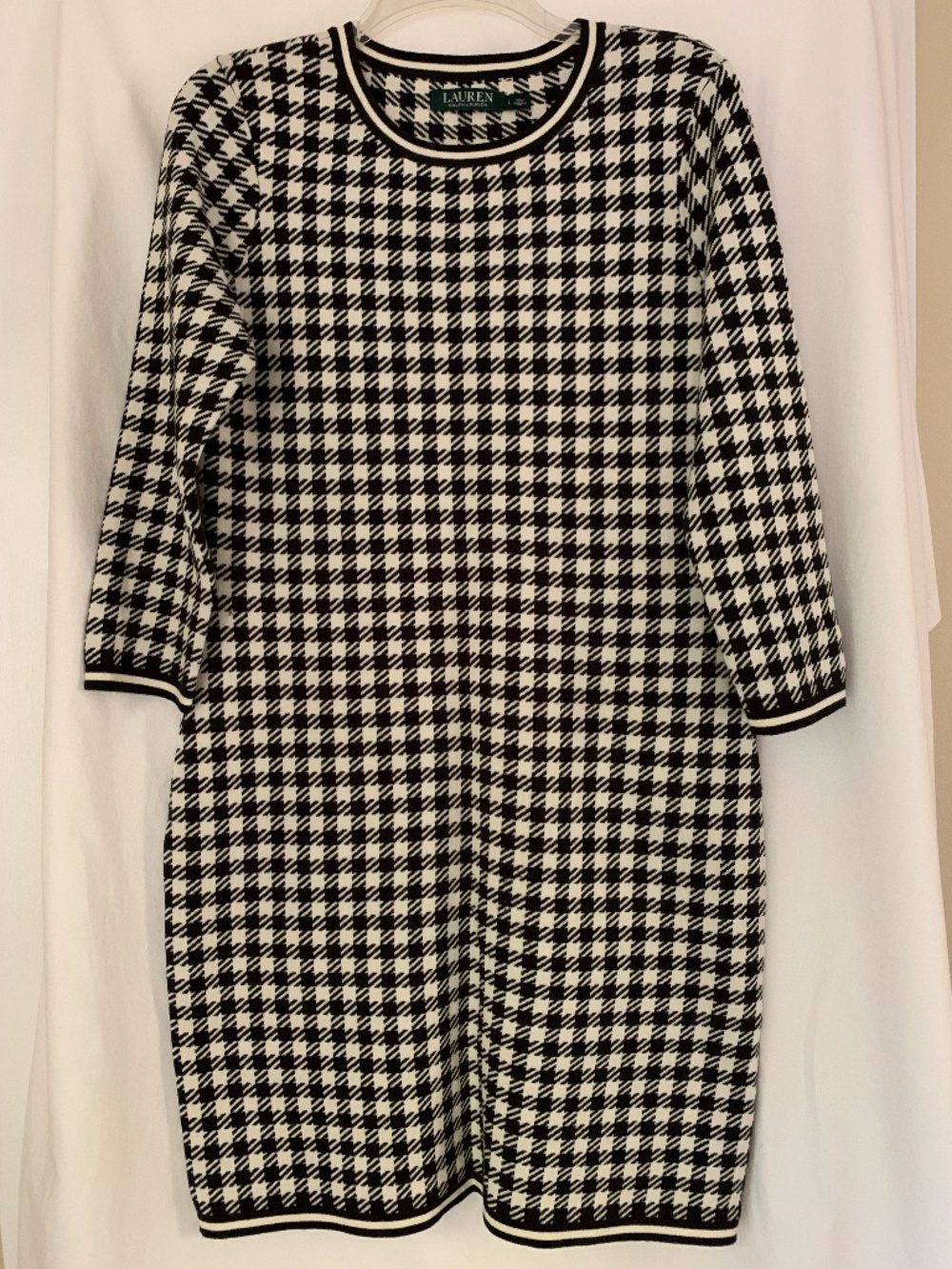 Lauren Ralph Lauren black & white houndstooth pattern knit dress